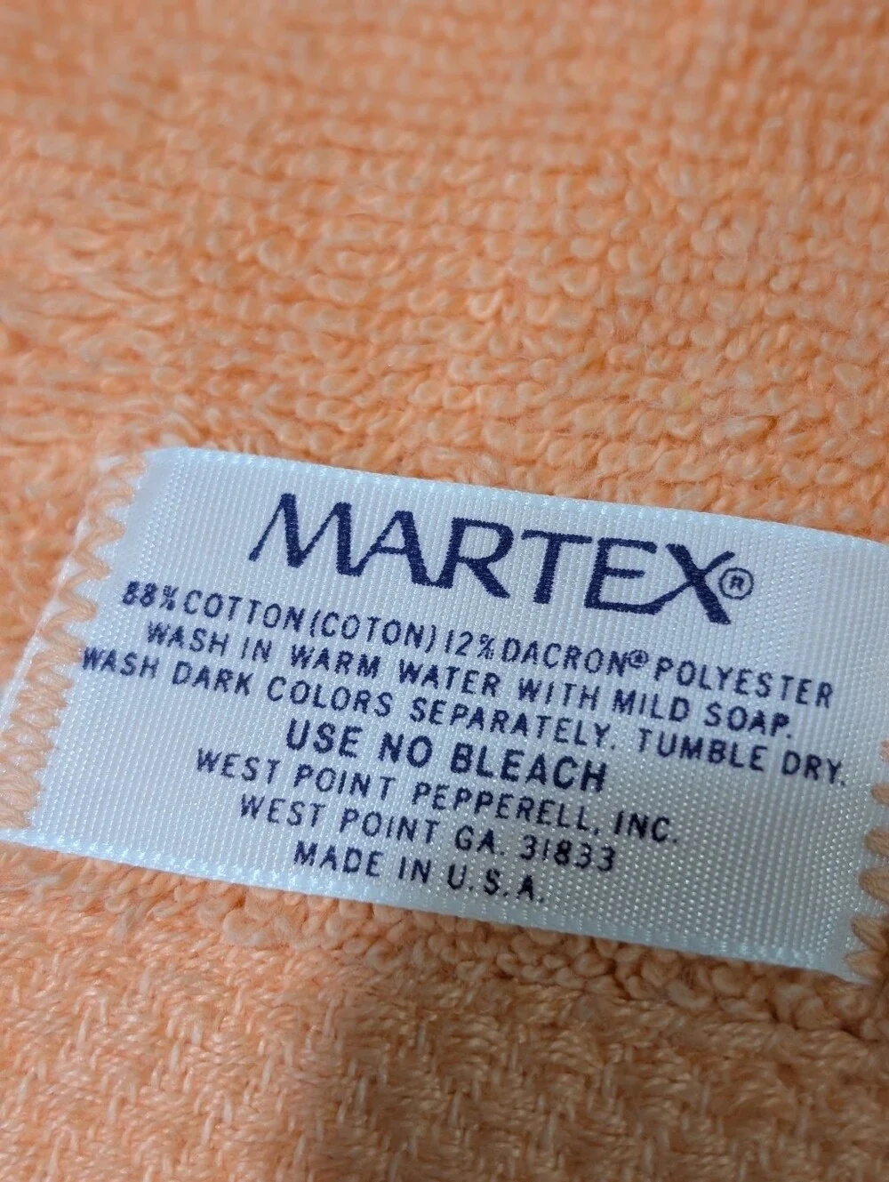 Vintage 80s 90s Martex towel set 3 pcs peach embroidered floral USA Made Granny